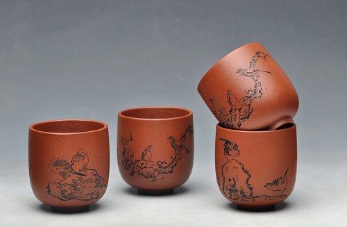 朱牧清紫砂壶 八大风格之 高温小红泥圆亭杯 降坡泥斗笠杯 原矿红泥