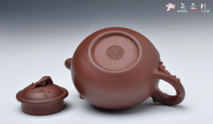 紫砂壶图片：敦厚可人 贴叶细腻 实用好花器 全手硕果 - 美壶网