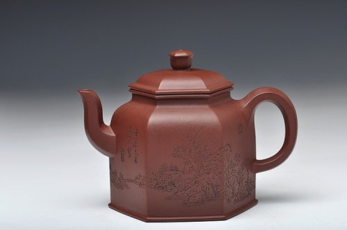 何卫枫紫砂壶 稳如磐石 六方通景山水 何卫枫新品近作  全手乐钟 原矿底槽清