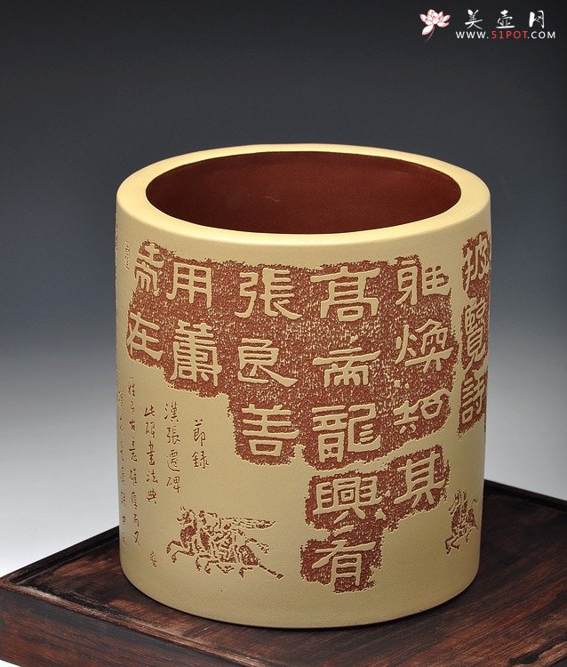 紫砂壶图片：张听刚扛鼎之作 张迁碑帖之笔筒 墨香精品 - 美壶网