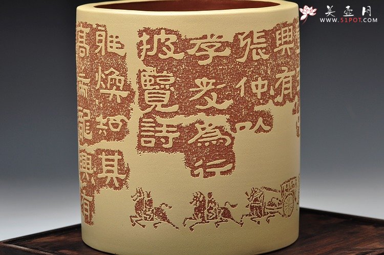 紫砂壶图片：张听刚扛鼎之作 张迁碑帖之笔筒 墨香精品 - 美壶网