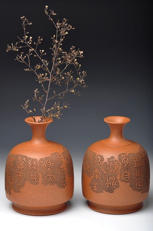 张听钢紫砂壶 文雅之器 散氏盘铭文 花樽一对 精心力作 原矿段泥