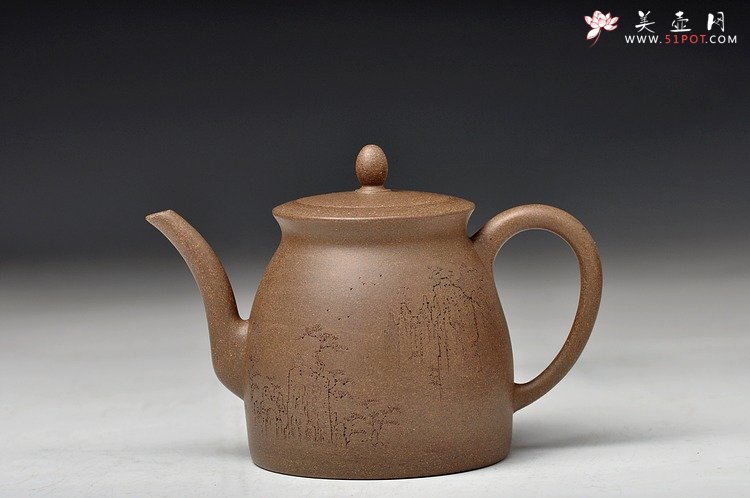 紫砂壶图片：范磊经典作品 青段全手禅韵 挺拔秀气 古朴 山水风韵 - 美壶网