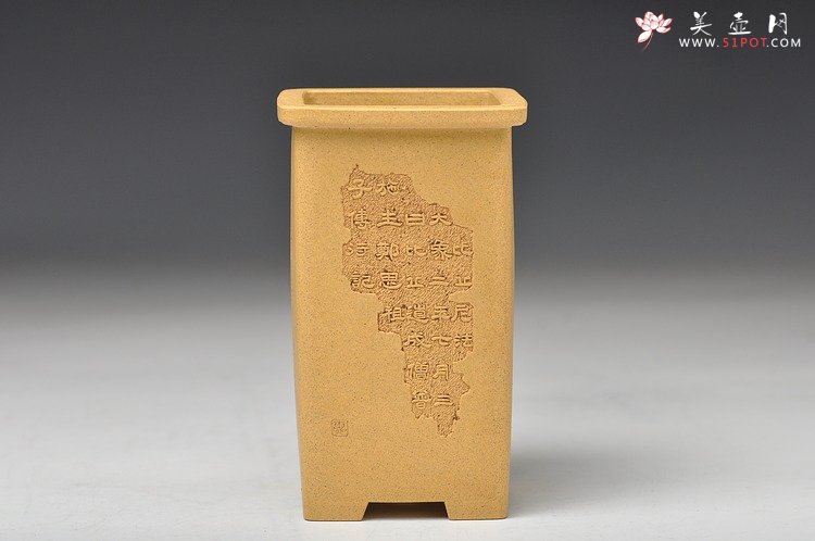 紫砂壶图片：素雅秀气 墨香淡淡 做工精细  全手高四方花盆 国助工和石装饰 - 美壶网