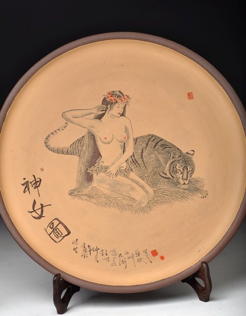 谭华斌紫砂壶 神女图  直径40cm挂盘 