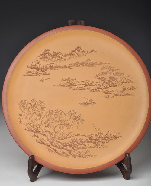 美壶定制紫砂壶 王智斌老师义拍紫砂作品 山水挂盘 雅安我们在一起 