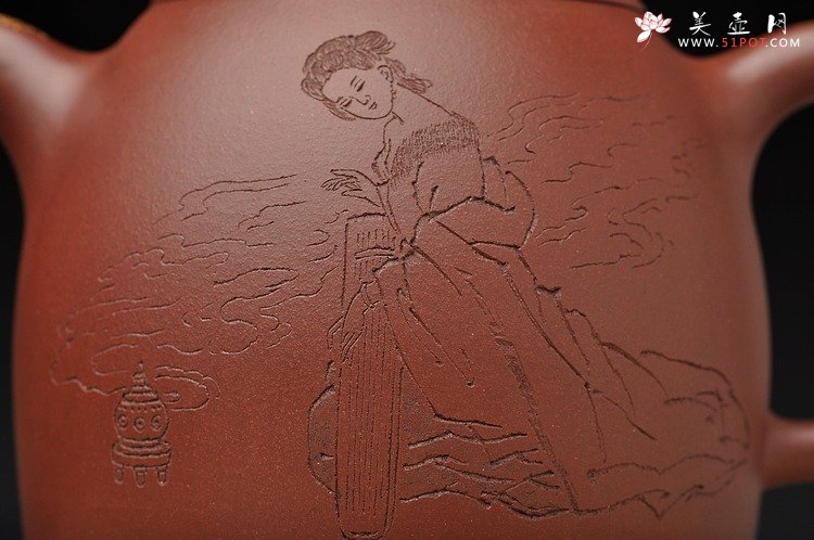 紫砂壶图片：张听刚装饰 仕女 朴素敦厚 大气 优质底槽青 全手大秦权 - 美壶网