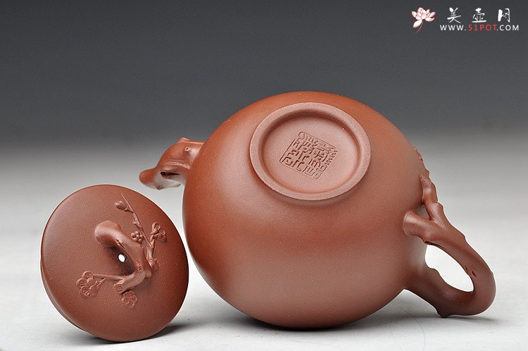 紫砂壶图片：清雅淡香 红皮龙 全手咏梅套组2 - 美壶网