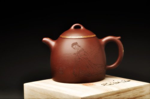 陈进紫砂壶 张听刚装饰 仕女 朴素敦厚 大气 优质底槽青 全手大秦权 原矿底槽清