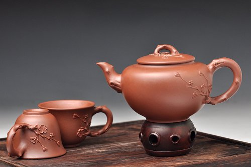 单志萍紫砂壶 清雅淡香 红皮龙 全手咏梅套组2 红皮龙