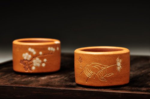 石丁紫砂壶 扳指杯 拈花微笑 腊梅玉洁 原矿紫泥