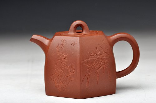 史金妹紫砂壶 史金妹经典代表作 全手秤砣六方 国大师李昌鸿即兴装饰 原矿清水泥