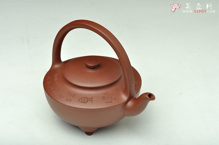 紫砂壶图片：难度极大之全手工望月提梁 中书协刘世涛装饰 收藏佳品 - 美壶网