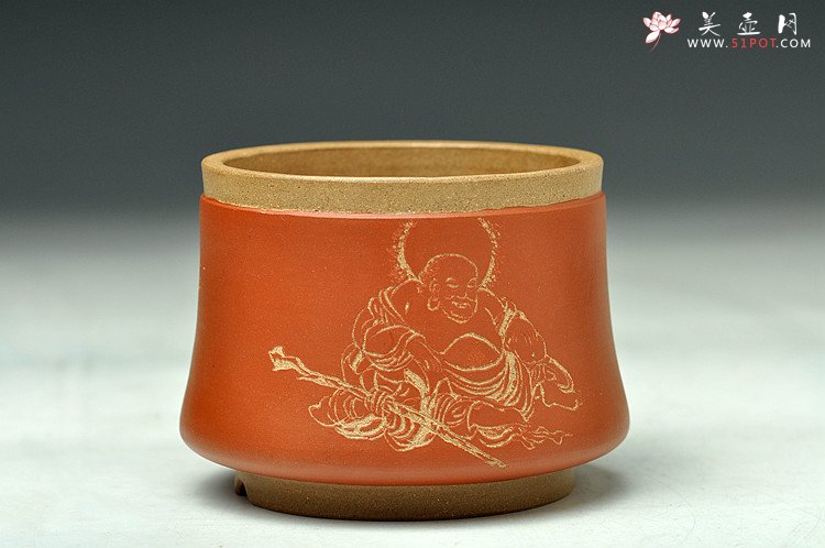 紫砂壶图片：精工花盆 粉朱泥浆 难得糊涂 案头花盆 仅一件 - 美壶网