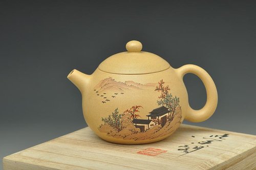 顾小英紫砂壶 手工自炼段泥 温润如玉 全手西施 泥绘山水 仅此一件 原矿段泥