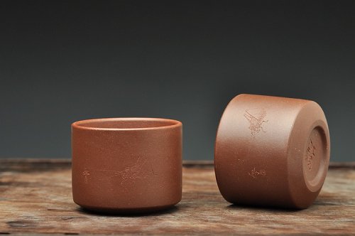 石丁紫砂壶 石丁居士杯  油润紫泥  刻绘蟋蟀~ 原矿紫泥