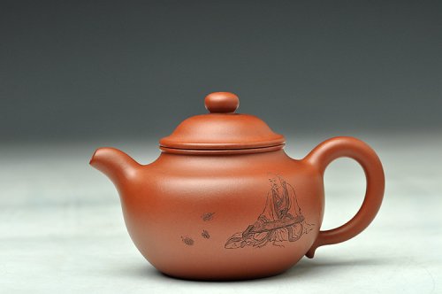 钱伟刚紫砂壶 文气装饰 雅致 朱泥莲子 原矿朱泥