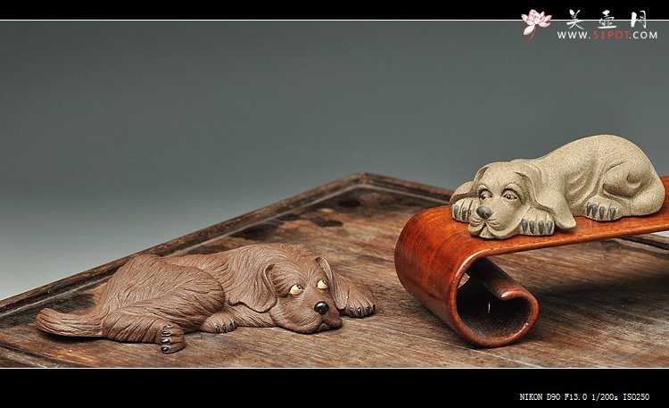 紫砂壶图片：精致版拉毛小狗 紫泥青灰泥一对 茶盘守护者o(∩_∩)o  - 美壶网