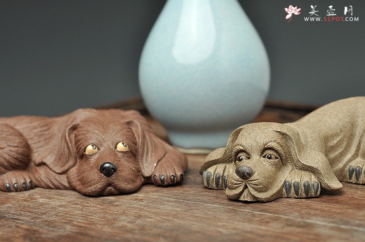 紫砂壶图片：精致版拉毛小狗 紫泥青灰泥一对 茶盘守护者o(∩_∩)o  - 美壶网