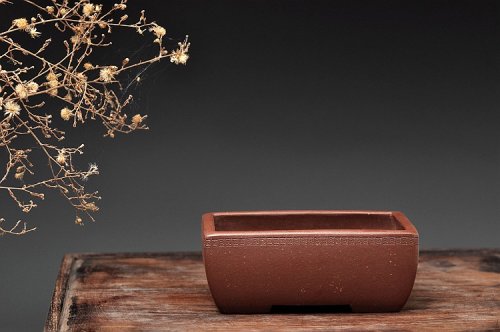 张秋平紫砂壶 回纹长四方花盆 案头盆 原矿紫泥