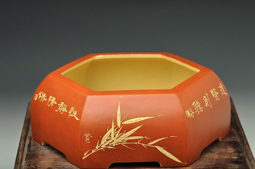 陆轶舟紫砂壶 岁寒三友之六方水洗 陆轶舟精品代表作 刀法精炼 粉浆效果更漂亮 