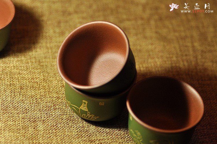 紫砂壶图片：石丁之经典作品  佛缘杯一套 古色古香 雅致 - 美壶网