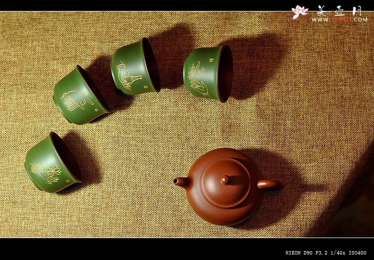 紫砂壶图片：石丁之经典作品  佛缘杯一套 古色古香 雅致 - 美壶网