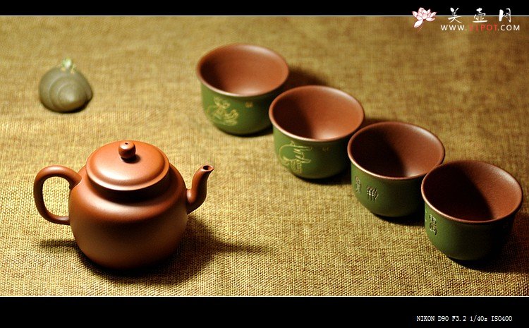 紫砂壶图片：石丁之经典作品  佛缘杯一套 古色古香 雅致 - 美壶网