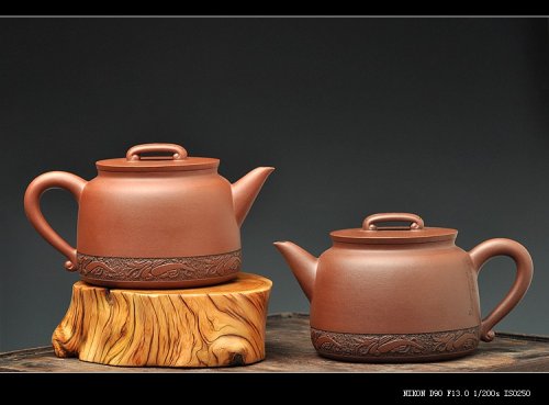 曲峰紫砂壶 曲峰原创 俊雅挺拔 如意 楚汉遗韵 钱伟刚装饰 紫泥底槽青一对 原矿紫泥