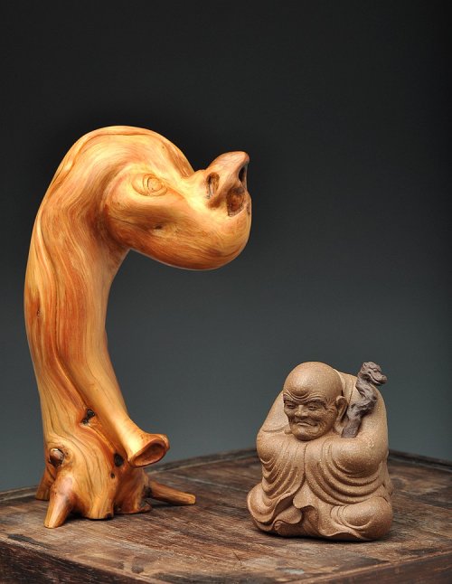 美壶定制紫砂壶 全手雕塑 精品茶宠 龙杖罗汉 原矿段泥