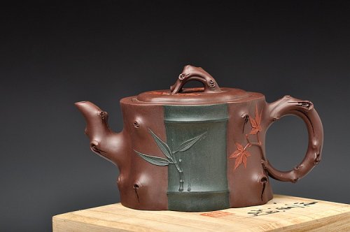 崔巍健紫砂壶 崔巍健经典 三色枫竹情 风情之作o(∩_∩)o 韵味十足 原矿紫泥