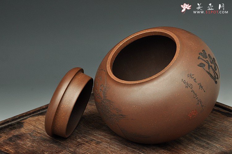 紫砂壶图片：珠圆玉润之游云 文房茶叶罐 - 美壶网