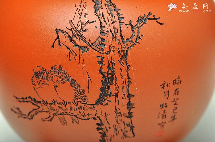 紫砂壶图片：朱牧青老师原矿小红泥花瓶一套  做工精细  刻绘生动 - 美壶网