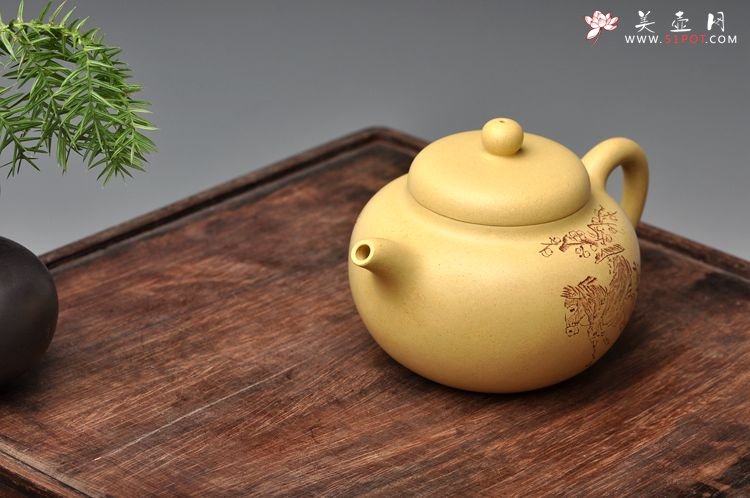 紫砂壶图片：此壶小巧文气 圆润饱满 实用有趣 本山绿圆珠 - 美壶网