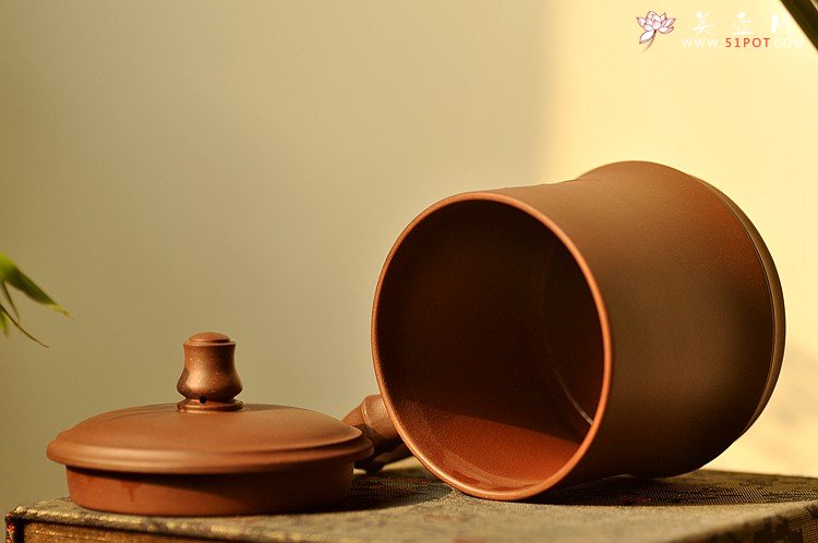 紫砂壶图片：美壶特惠 黄龙山原矿青水泥 高温竹节盖杯 - 美壶网