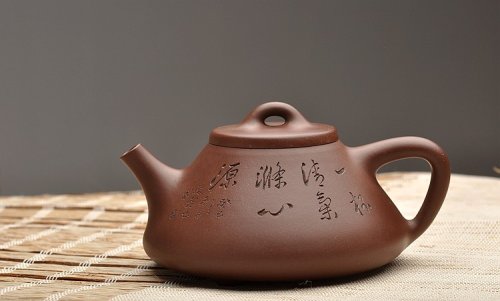 周路健紫砂壶 张听刚装饰 文气十足 周路健经典代表作 全手子冶石瓢 原矿紫泥