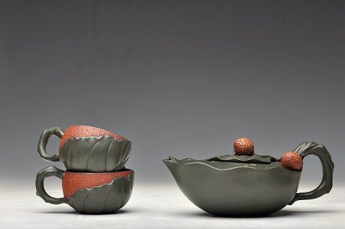 孙伟强紫砂壶 甜蜜的回忆~技巧精妙 荔枝套壶 孙伟强张新亚合作  原矿墨绿泥