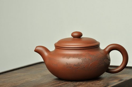 李彦雄紫砂壶 通景山水 俯仰自得 稳重大气 冬游之大仿古 原矿清水泥