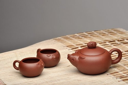 美壶定制紫砂壶 美壶特惠 优质青水泥 憨态可掬 福猪套壶 原矿清水泥