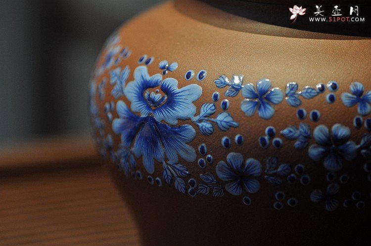 紫砂壶图片：美壶定做 精品粉彩茶叶罐 浑厚大气 古朴之风 - 美壶网