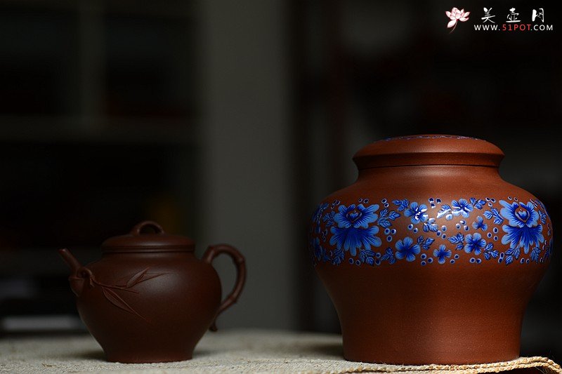 紫砂壶图片：美壶定做 精品粉彩茶叶罐 浑厚大气 古朴之风 - 美壶网