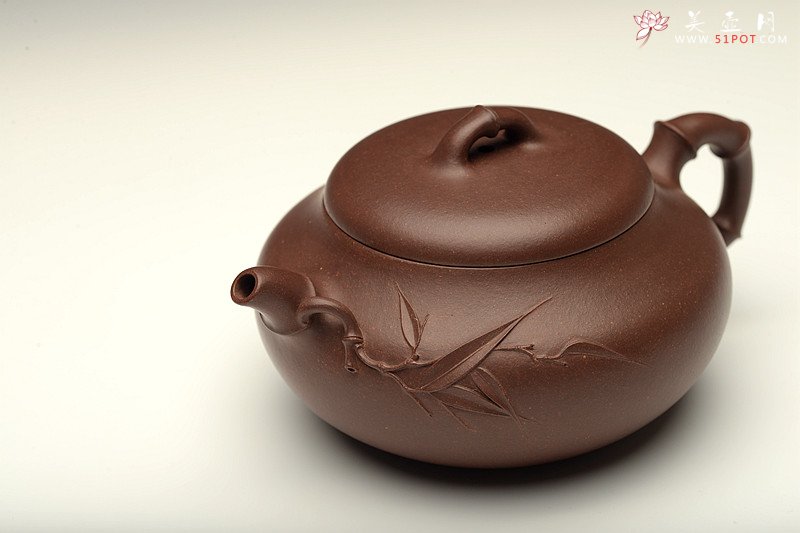 紫砂壶图片：油润底槽青 精品花货  丹竹 敦厚可人 大口实用 - 美壶网