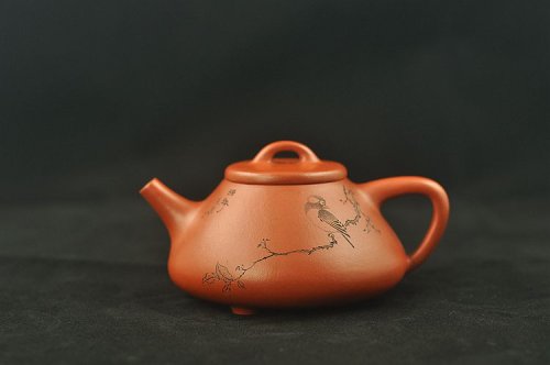 陈进紫砂壶 难得成品 陈进惊艳之作 全手朱泥子冶石瓢 骨感挺拔 原矿朱泥