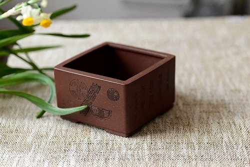 万阗阗紫砂壶 清韵悠长 精工典范 小花盆 文房雅玩 国助和石装饰 原矿紫泥