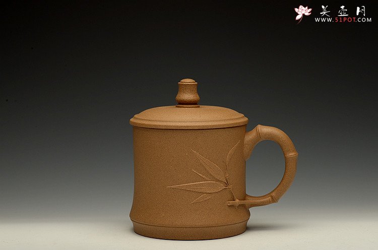 紫砂壶图片：美壶特惠 黄龙山原矿段泥  高温竹节盖杯 - 美壶网