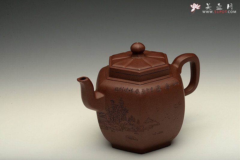紫砂壶图片：助工袁德波装饰 通景山水  锦上添花 全手步步高登 - 美壶网
