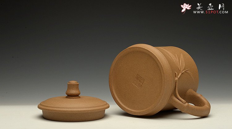 紫砂壶图片：美壶特惠 黄龙山原矿段泥  高温竹节盖杯 - 美壶网