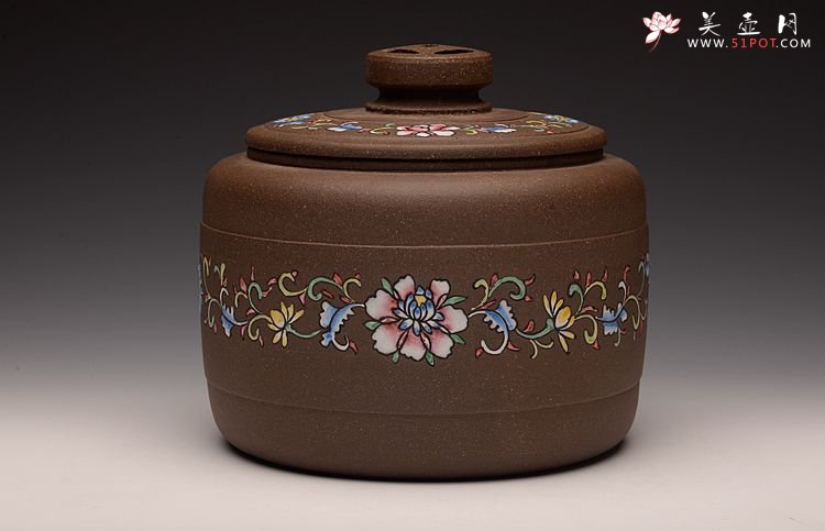 紫砂壶图片：美壶定做 精品粉彩茶叶罐 浑厚大气 古朴之风 - 美壶网