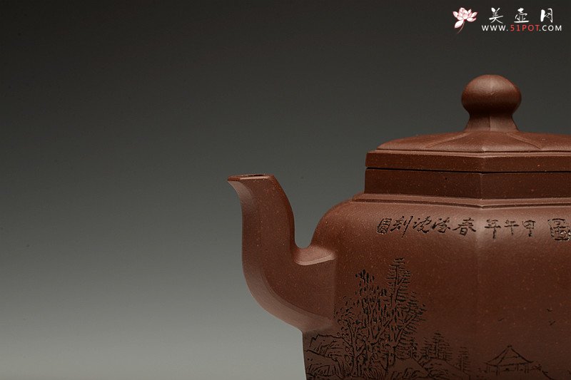 紫砂壶图片：助工袁德波装饰 通景山水  锦上添花 全手步步高登 - 美壶网