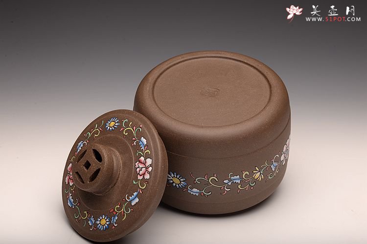 紫砂壶图片：美壶定做 精品粉彩茶叶罐 浑厚大气 古朴之风 - 美壶网